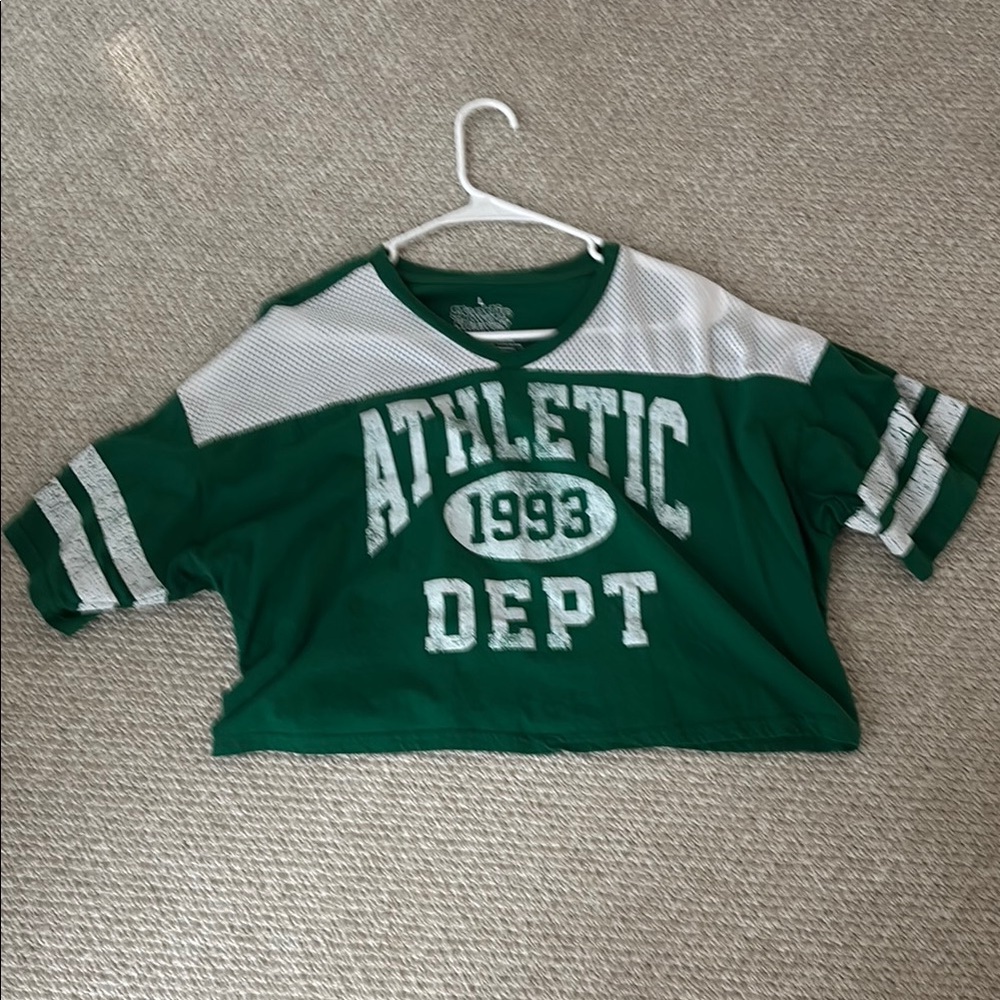 Green and White Varsity Jersey Top